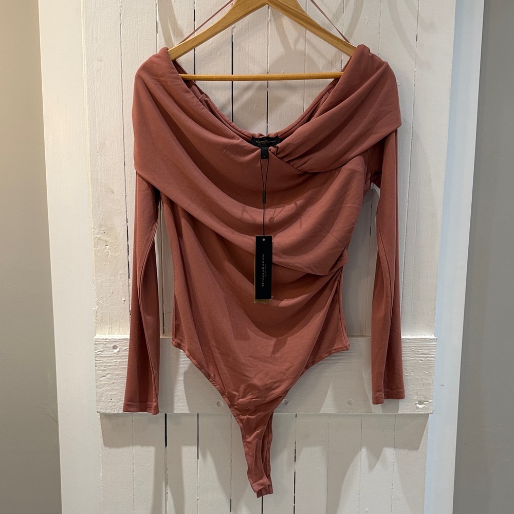 Donna Karan Off-Shoulder Bodysuit in Warm Mauve